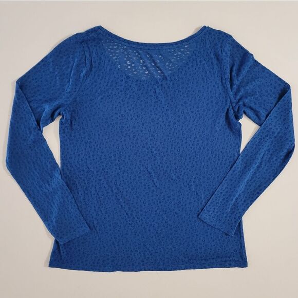 Ann Taylor LOFT Women's Blue Semi-Sheer Animal Print Roundneck Long Sleeve Top - Picture 10 of 10
